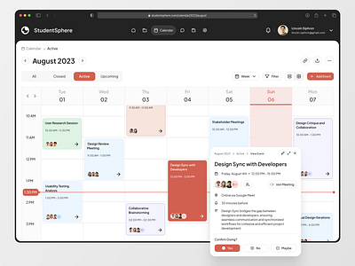 StudentSphere - Project Calendar Management Dashboard calendar dashboard dashboard ui dates event management productivity project project management saas schedule task task management team timeline to do ui ux web dashboard week