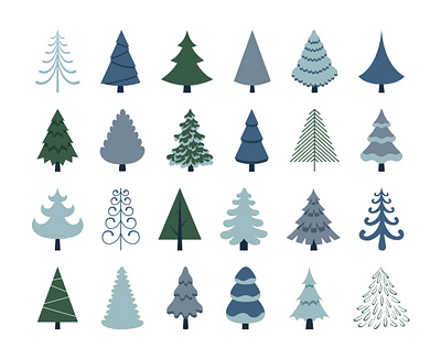 Christmas tree set cartoon christmas christmas tree clipart collection flat forest holiday illustration new year pine set tree vector winter xmas