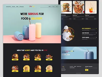 Food & Drinks Landing Page bar cafe coffee shop cooking delivery drinks food food drinks food delivery homepage landing page menu order parcel pizza restaurant soft drinks uiux web design website