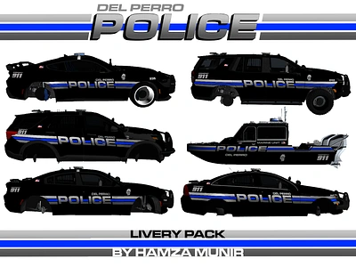 I designed custom black Del perro Police Livery pack, FiveM design fivem fivemrp gaming graphic design gta gtaroleplay gtarp illustration livery design