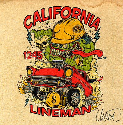 CALIFORNIA LINEMAN branding david vicente design digital art illustration inking kustom kulture logo nft