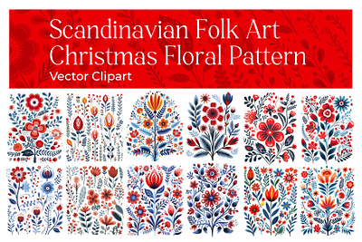 Scandinavian Folk Art Christmas Floral Pattern art christmas design illustration scandinavian folk simple