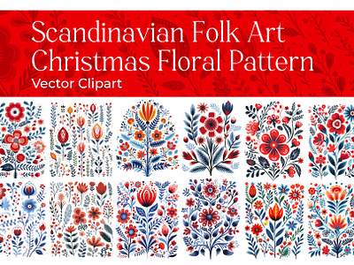 Scandinavian Folk Art Christmas Floral Pattern art christmas design illustration scandinavian folk simple