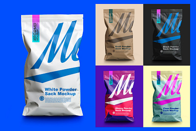 Five Powder Sack Mockup design food illustration mock up mockup package packaging psd template ui