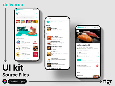 Make Deliveroo UI your own android app design branding deliveroo delivery app ui design editable figma food food delivery free ios kit template ui ui kit ui ux user interface design web design website