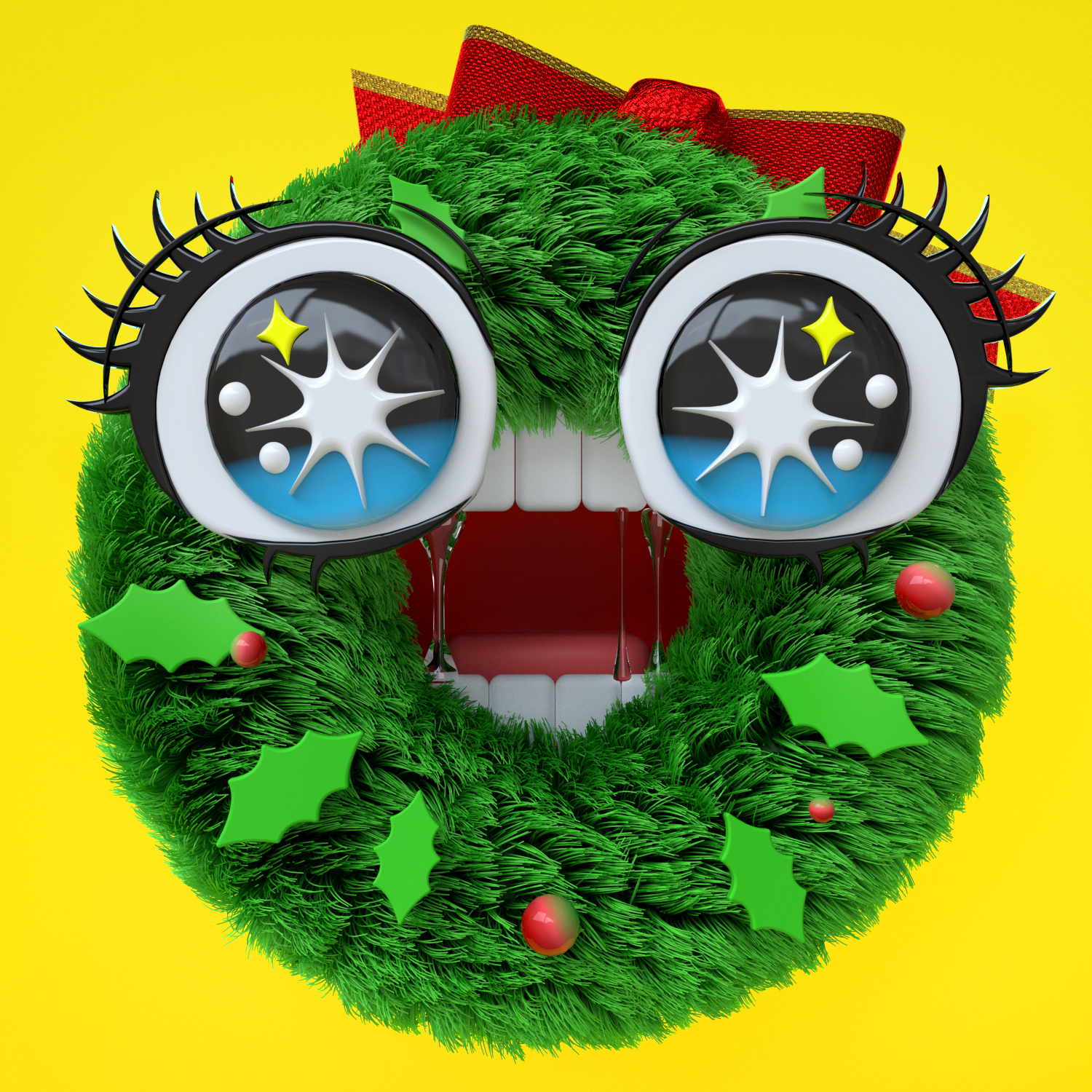 Christmas wreath🔔🎄 3d 3d character 3d illustration c4d character character design christmas cinema 4d eyes face fur graphic design happy happy christmas illustration kawaii manga redshift