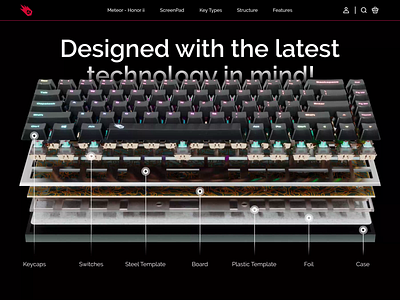Meteor Keyboard Design 3d design 3d modeling 3d motion animation blender dark keyboard keyboard design landing page landing page design product design web design