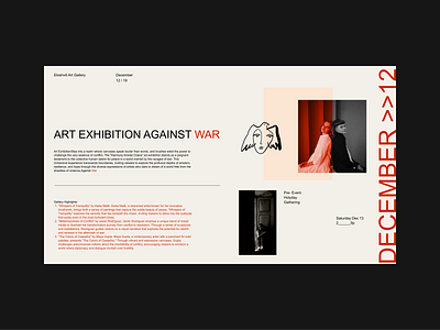 Art Exhibition UI art art exhibition ui design digital event exhibition gallery minimalism minimalistic peace ui uiux war web webdesign