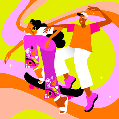 Let´s ride together! art branding character colorful design digital illustration editorial illustration flat freelance illustrator graphic design illustration illustrator packaging skateboard sports swirl vector