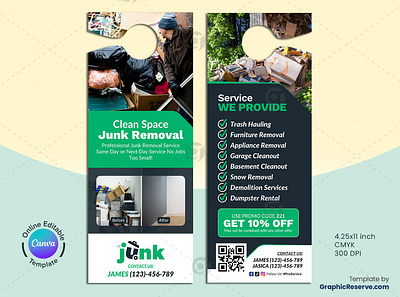 Clean Space Junk Removal Door Hanger Template Canva apartment cleaning services canva door hanger design canva template cleaning service door hanger cleaning services door hanger house cleaning service junk removal junk removal canva door hanger junk removal door hanger