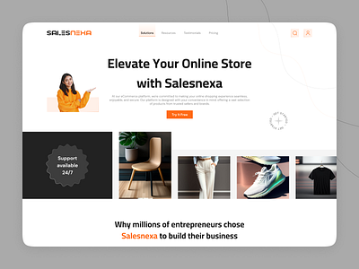 Salesnexa - Online Store | Ecommerce | Sass branding clothes design e commerce eshop fashion figma home page landing page logo minimal online shop online store product product cart saas ui user interface ux webdesign
