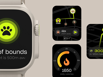 Smart watch UI | Pet Tracker app app apple watch black chart clean dark design figma green illustration landing page logo minimal pet pet tracker smart watch tracker typography ui ultra watch