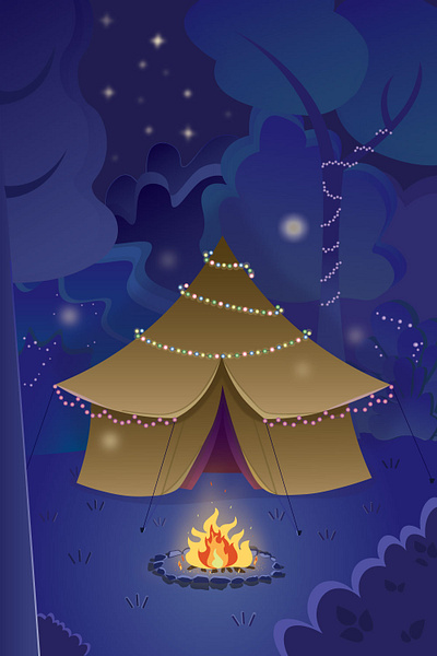 Camp in the forest gradient gradient illustration illustration for the books vector illustration