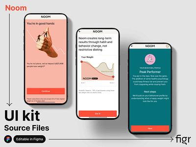 Make Noom UI your own app design branding design diet editable figma free health app health monitor kit landing page mockup noom product template tracking ui ui kit ui ux website