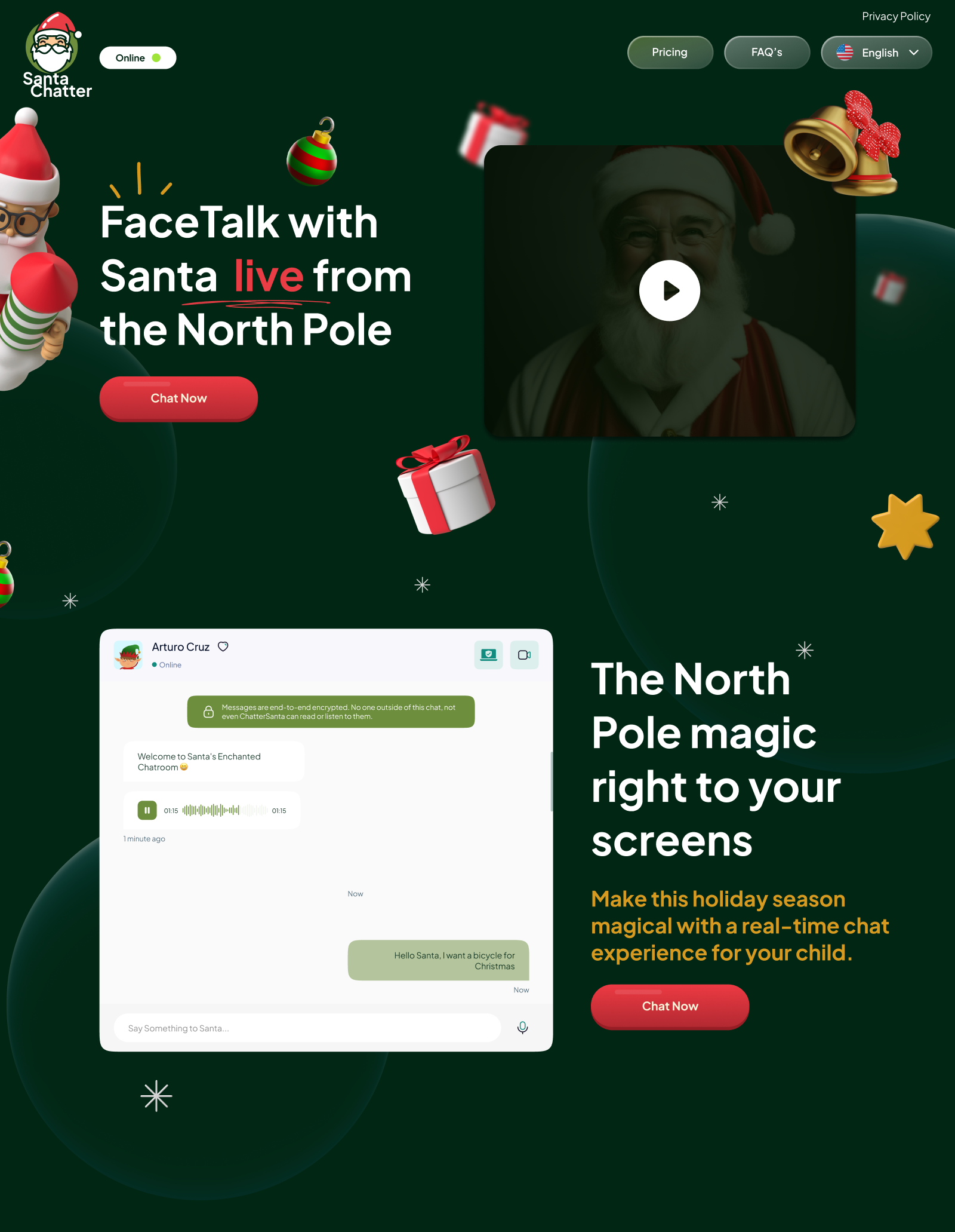 SantaChatter chat christmas dominican republic facetalk landing page north pole product design santa claus