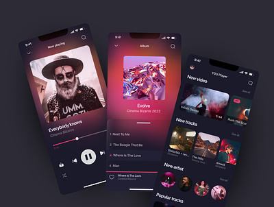 Music app dark ios mobile music album music app pink player ui uiux usic art