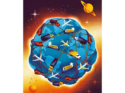 The logistic empire amazon amazon parcels earth graphic design illustration logistics magazine pipelines plan planet space the logistic empire transport truck trucks vintage yellow