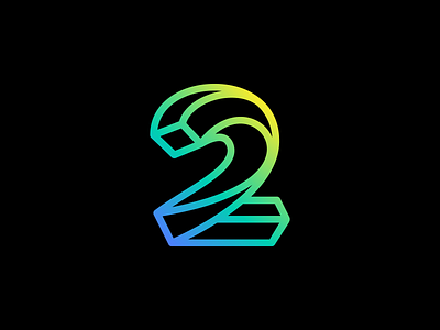 Isometric number two 2 blockchain branding colorful crypto cubic isometric letter line logo mark multicolor neon nft number token two ui