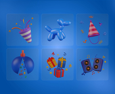 Birthday 3D Icon set 3d 3d icons balloon dog bday birthday birthday 3d icon birthday icon birthday music bithday gifts bithday hat blender gifts icons illustration loudspeacker new year new year 3d icon party popper sound system