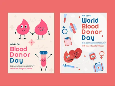 Blood donor day flat flyer, poster blood character donate donor drop flyer medical medicane poster red world blood donor day