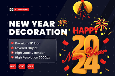 New Year Decoration 3D Icon Pack 3d 3d icon 3d illustration 3d rendering blender decoration design graphic design icon illustration new year