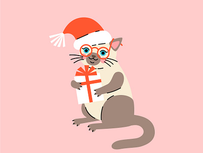 Christmas Siamese cat abstract cartoon cat christmas cute gift holiday illustration pink siamese cat