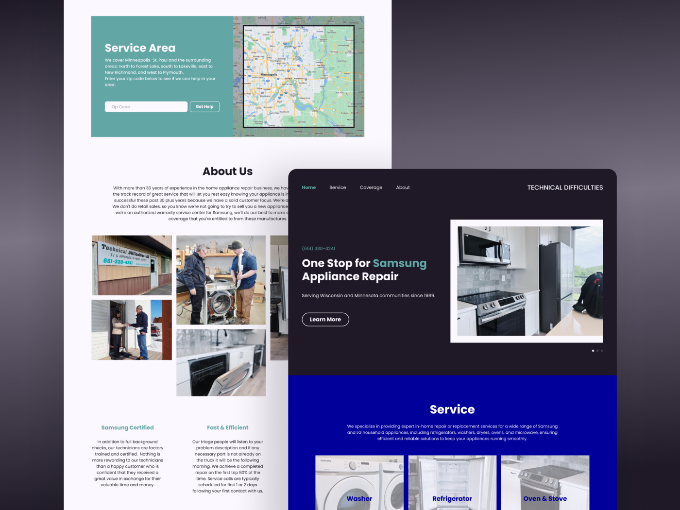 Responsive Website for Appliance Repair Shop branding business website design flat art graphic design illustration logo mobile mobile website responsive responsive design responsive website typography ui ux web web design website