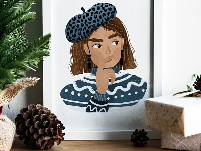 Winter girl. character design clean design digital art digitalillustration graphic design illustration minimalism portrait