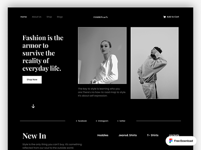 Fashion Website black brand dark design download fashion figma free illustration kit logo ui ui design uidesign uikit uikits uiux web webapp website