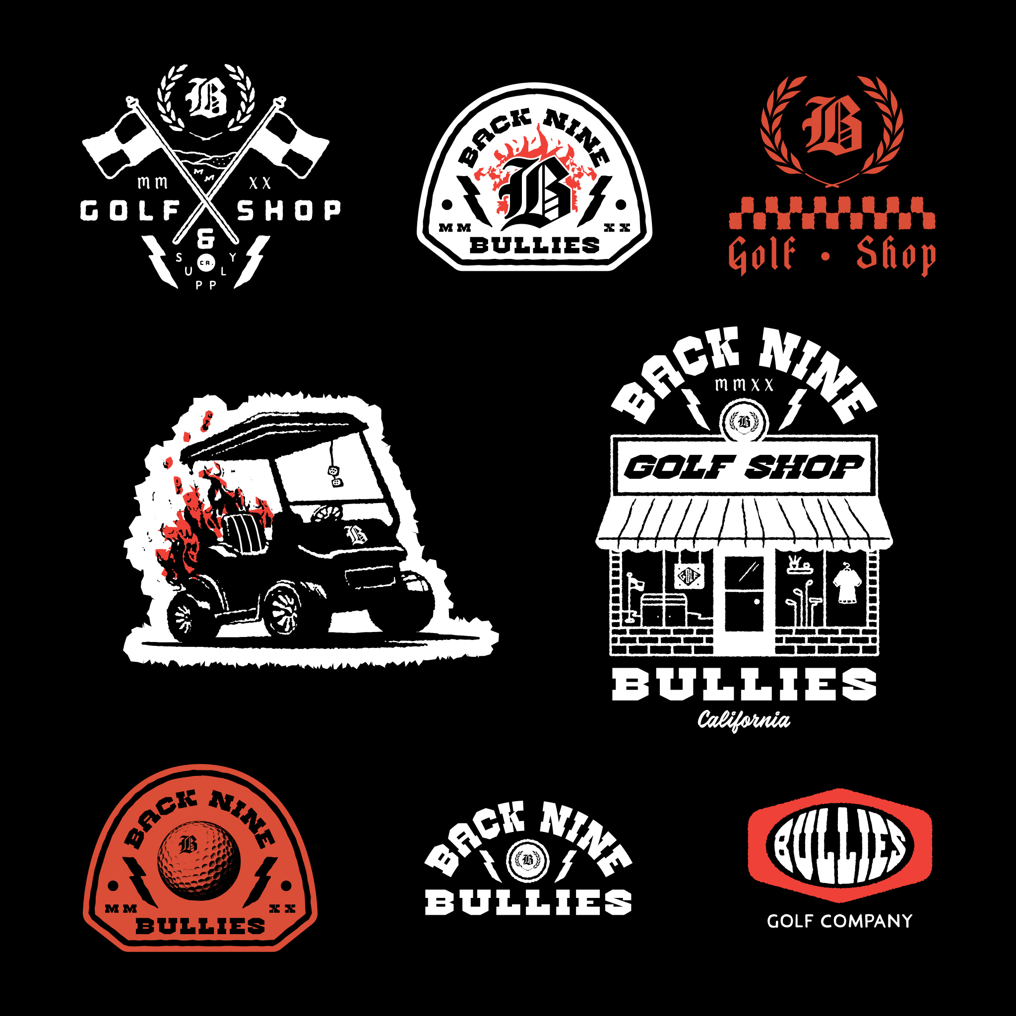 Back Nine Bullies Fall 2023 Graphics Pack apparel athletics badge brand identity branding design distressed golf graphic design grunge illustration logo sports sports design typography vintage visual identity