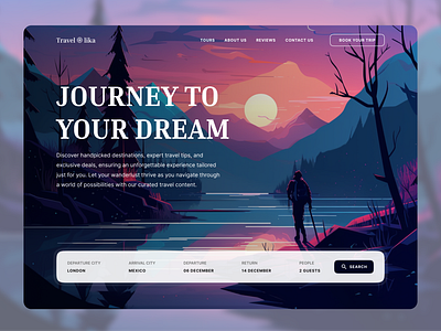 Travel website booking design hero screen illustration minimal traveling ui design web design