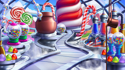 The Main illustration for the online slot game "Sweets Factory" background art background design background development background image background picture digital art gambling gambling art game art game design graphic design illustration slot design slot game slot illustration slot machine art slot machine design sweets sweets background sweets symbols