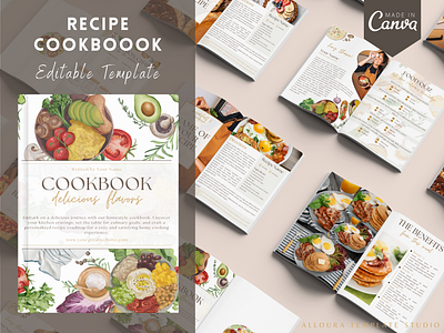 Recipe Cookbook Template - Editable with CANVA brochure canva template cookbook recipe ecommerce editable canva editable template magazine