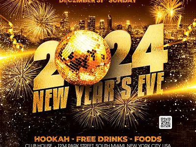 New Year's Eve Flyer christmas christmas 2024 club flyer event flyer flyer design flyer template happy new year happy new year 2024 holiday instagram new year new year 2024 new years new years eve party social media post xmas xmas tree