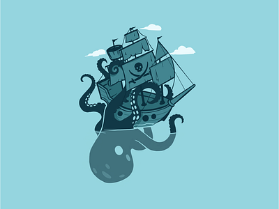 Unleash the Kraken boat caribbean design digital art digital drawing graphic design illustration kraken ocean octopus pirate pirate bay pirate boat pirate flag pirate ship procreate design ship squid unleash vector