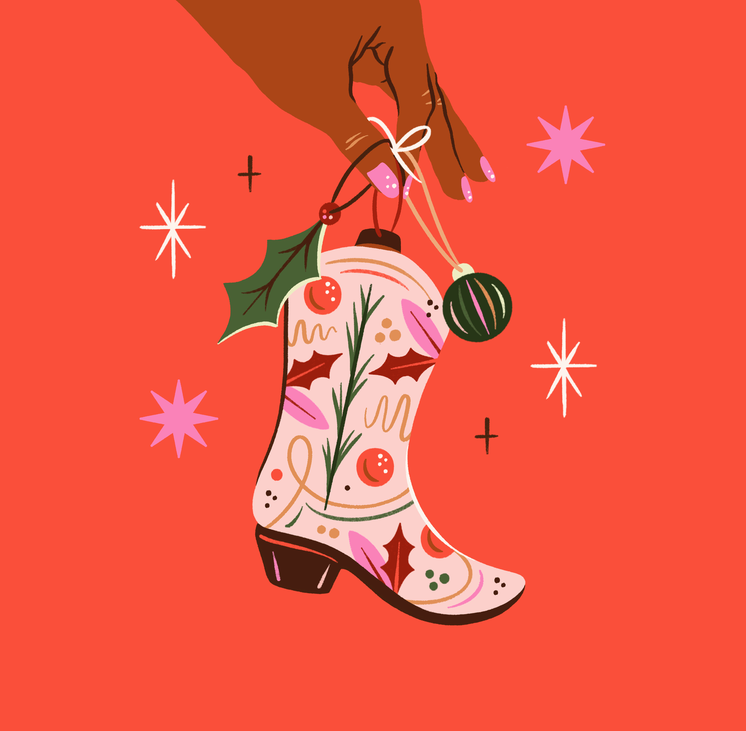 Cowboy Christmas 2d illustration animation christmas colorful cowboy cowboy boots cowboy christmas illustration ornaments