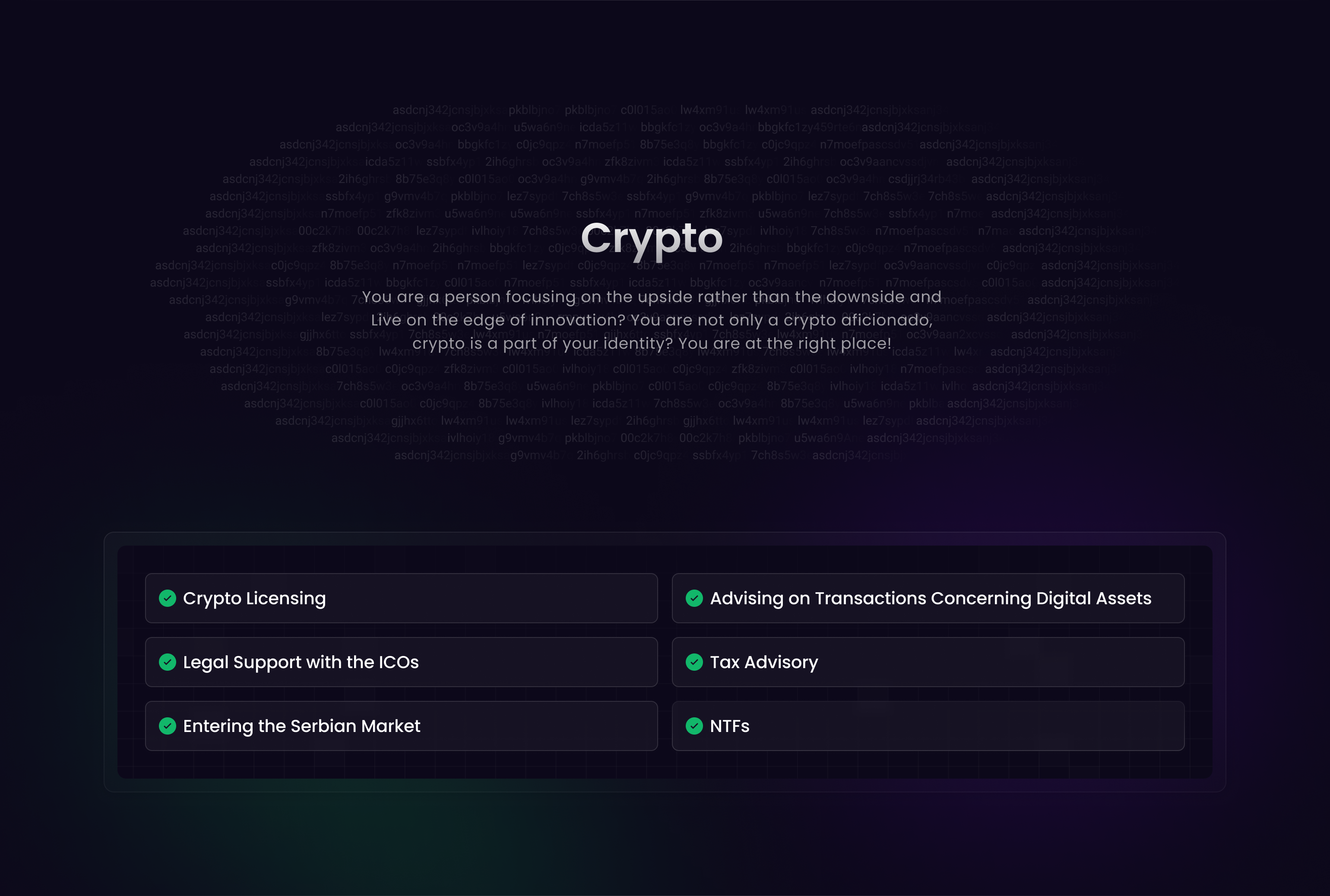 Crypto Section for Award-winning Law firm crypto dark mode figma it law ui web design
