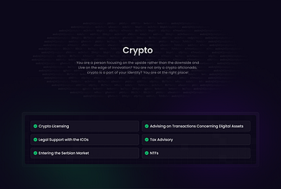 Crypto Section for Award-winning Law firm crypto dark mode figma it law ui web design