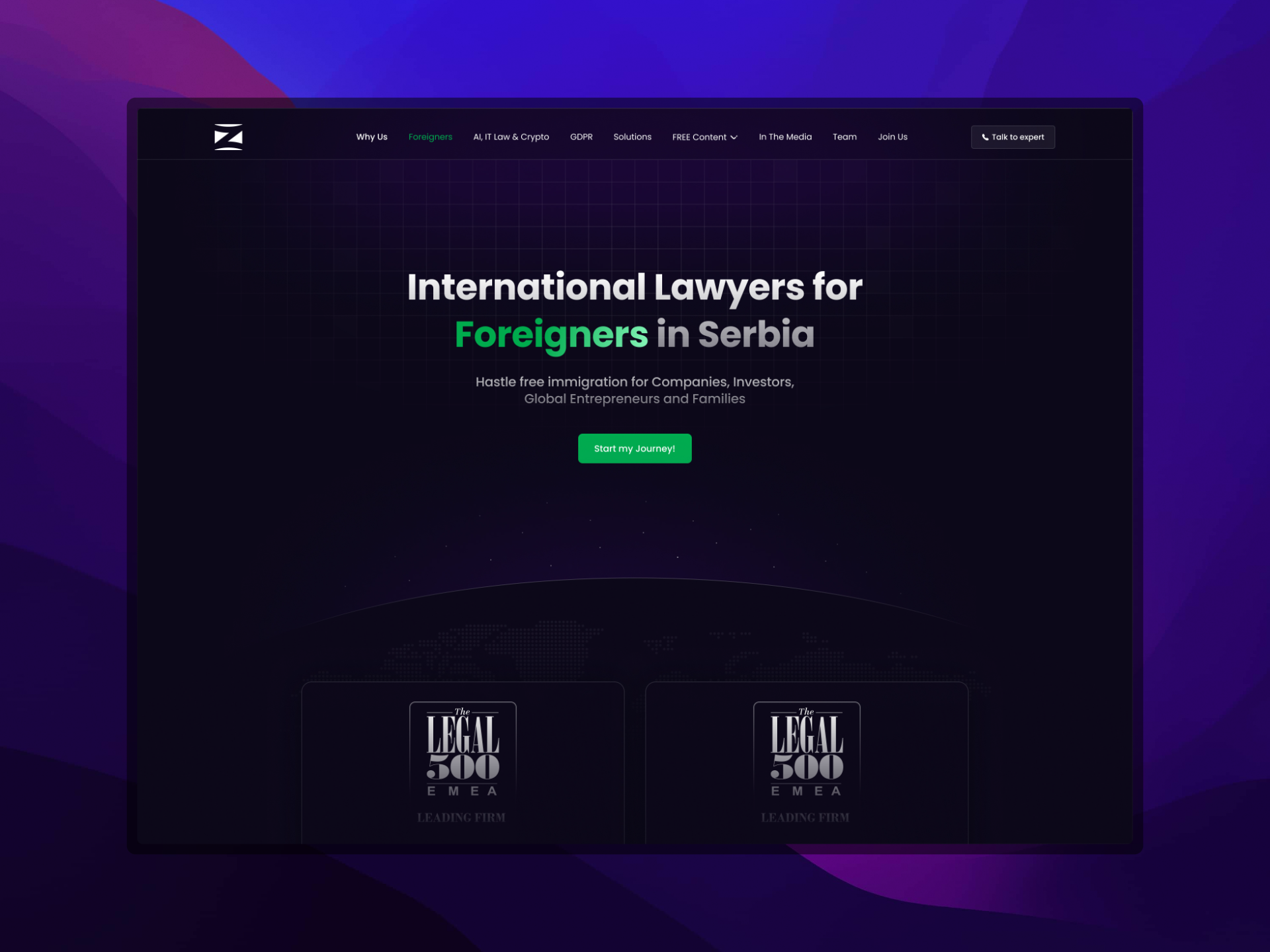 Web site design for a law firm that specializes in IT dark mode figma it landing page law ui design web design