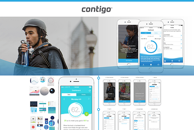 Contigo app blue branding clean ios moodboard smart water waves white