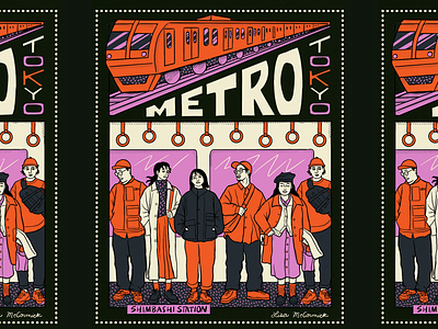 Tokyo Metro Illustration city comic design editorial fashion futuristic handlettering illustration japan label merchandise metro night people subway t shirt tokyo train travel