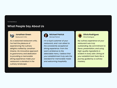 Testimonials - DailyUI Challenge #039 3d animation appdesign branding daily ui 39 daily ui challenge dailyui dailyui39 dailyui39 challenge dailyuichallenge design figma graphic design illustration logo motion graphics product design testimonial design testimonials ui