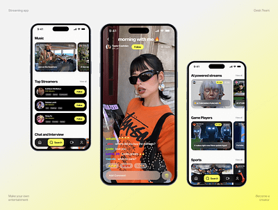 Streaming Mobile App Concept 3d android banner branding dating feed graphic design ios ios app iphone app nft social media streaming ux videos web design