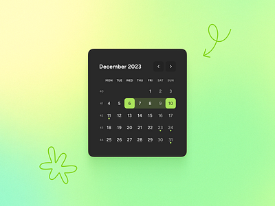 Date picker UI app calendar dark mode date picker green mobile neon ui ui design