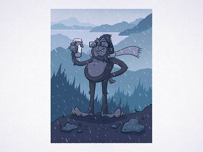 Soggy 'Squatch bigfoot british columbia canada character design cryptid cute digital illustration illustration legendary myth pacific northwest rain retro sasquatch skunk ape storm vancouver island vintage wet yeti