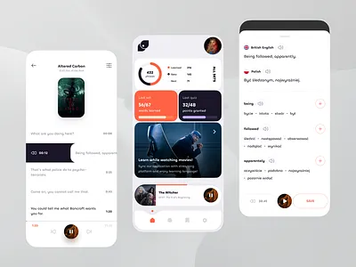 Language Vision App app design language learning minimal mobile movies study