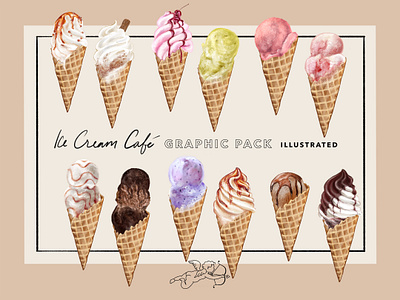 Ice Cream Café café dessert gelato graphic element ice cream illustration