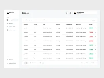 Therapist Caseload Management design ui ux