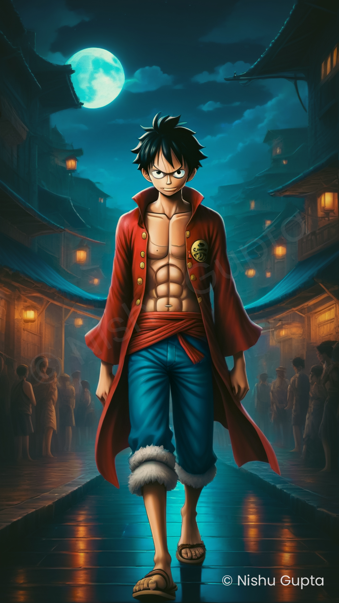 Detailed oil painting Sets of Monkey D. Luffy from One Piece. Ai