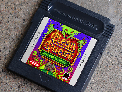 Clean Quest — Gameboy Game blackletter game design gameboy hand lettering illustration label design lettering nintendo video game